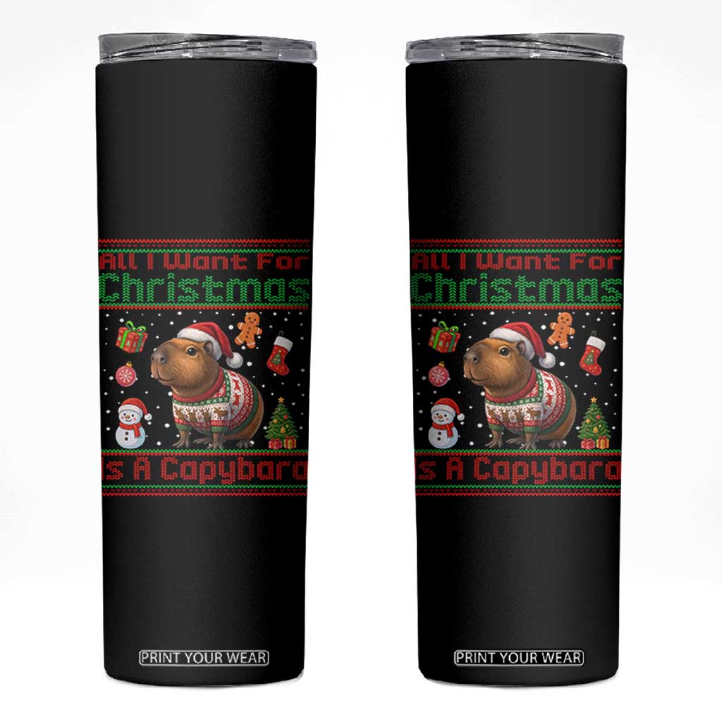 Funny Xmas Skinny Tumbler All I Want For Christmas Is A Capybara TS12 Black Print Your Wear