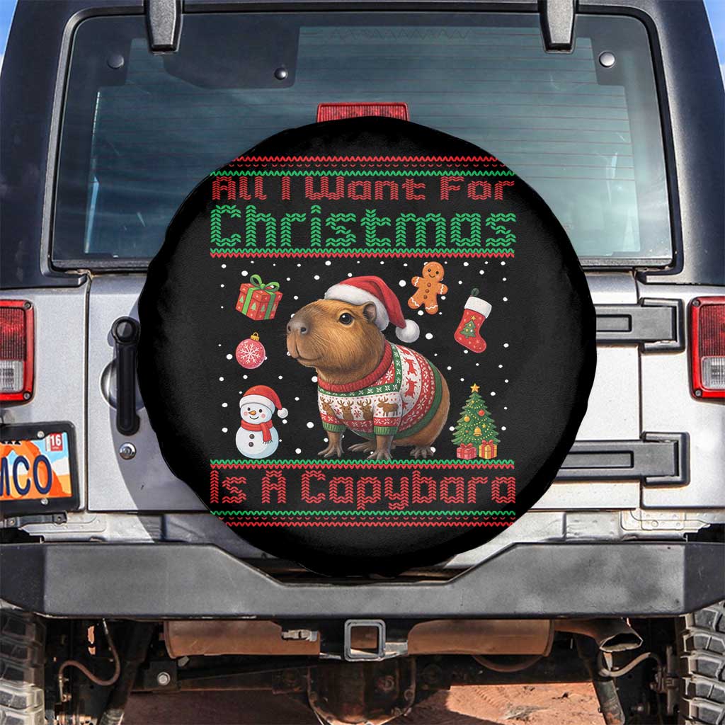 Funny Xmas Spare Tire Cover All I Want For Christmas Is A Capybara TS12 No hole Black Print Your Wear