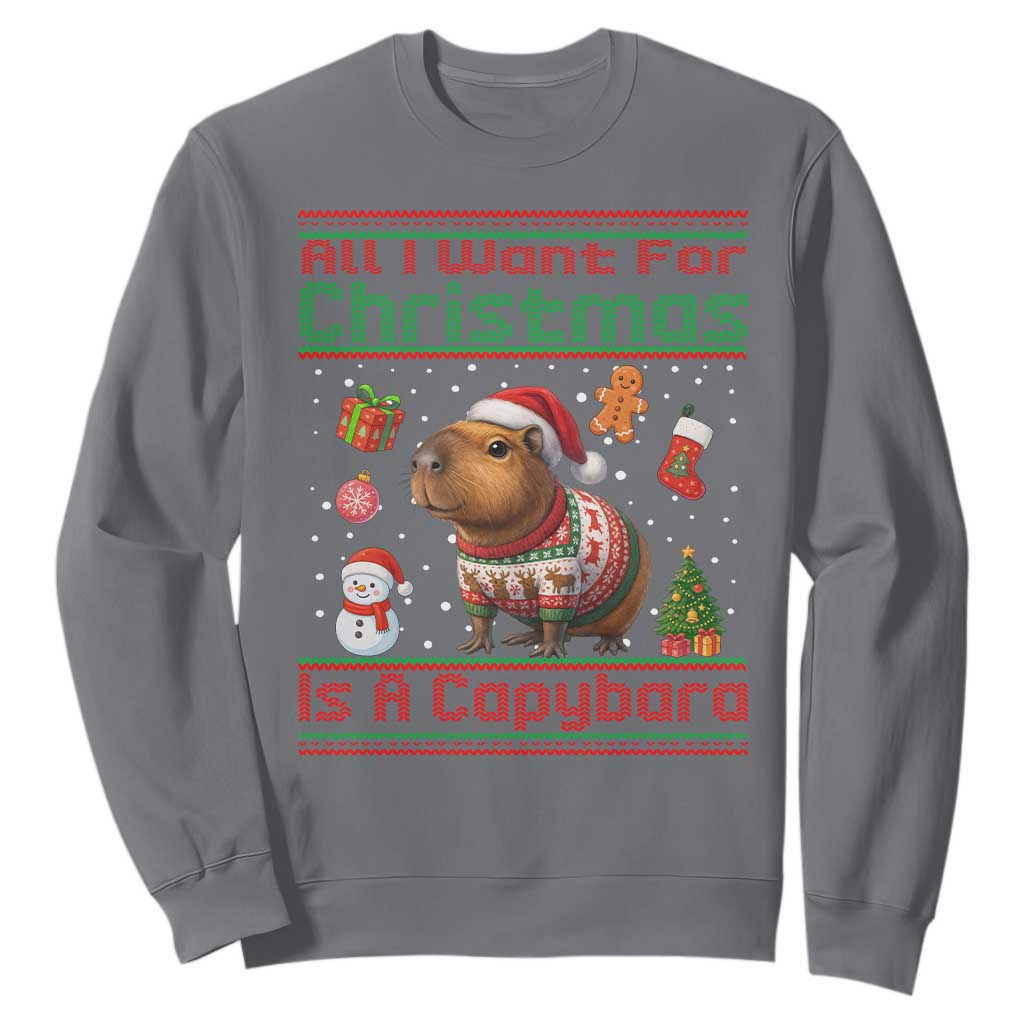 Funny Xmas Sweatshirt All I Want For Christmas Is A Capybara TS12 Charcoal Print Your Wear