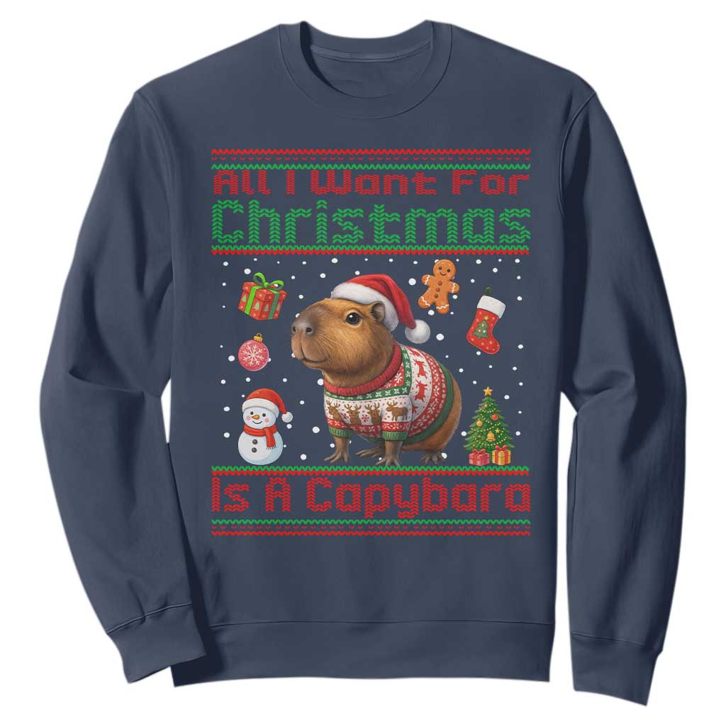 Funny Xmas Sweatshirt All I Want For Christmas Is A Capybara TS12 Navy Print Your Wear