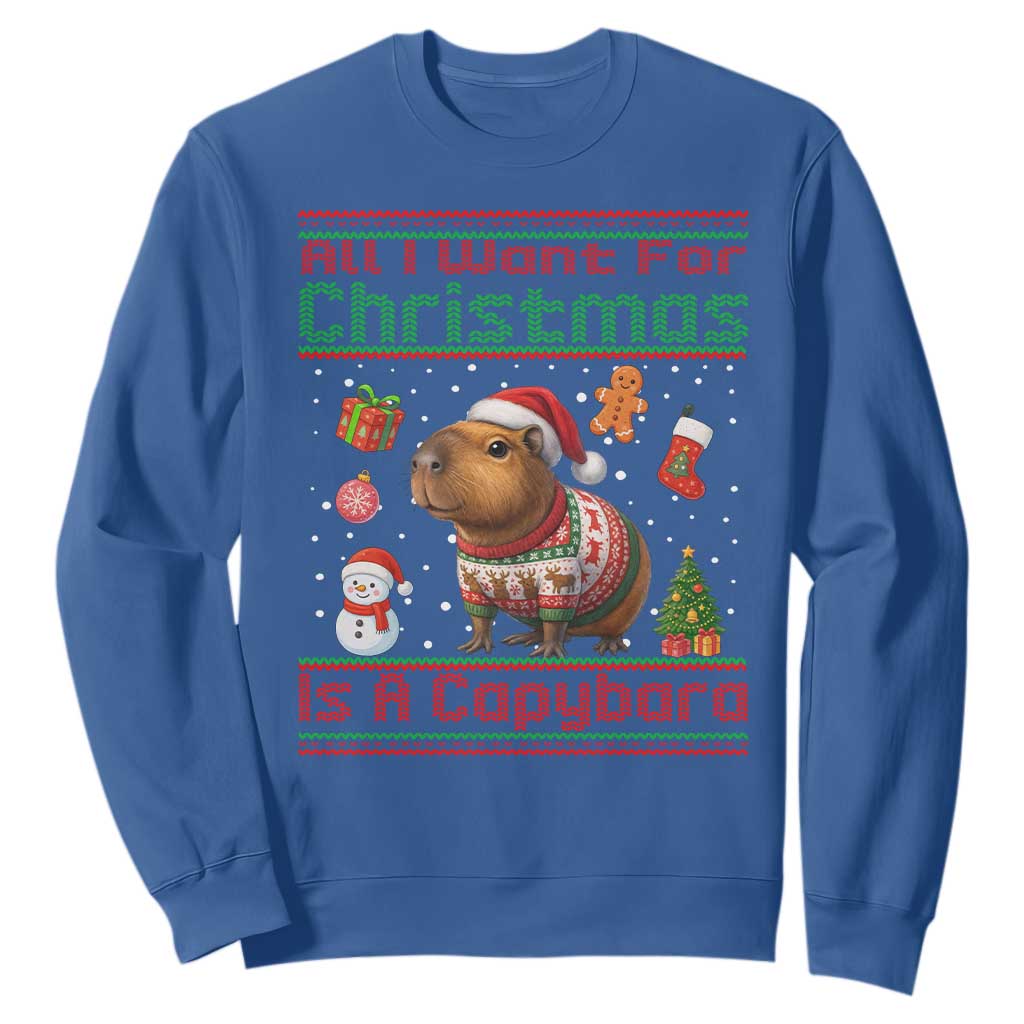 Funny Xmas Sweatshirt All I Want For Christmas Is A Capybara TS12 Royal Blue Print Your Wear