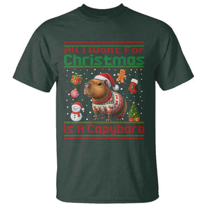 Funny Xmas T Shirt All I Want For Christmas Is A Capybara TS12 Dark Forest Green Print Your Wear