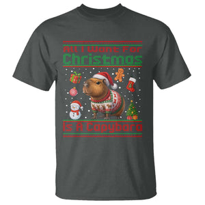 Funny Xmas T Shirt All I Want For Christmas Is A Capybara TS12 Dark Heather Print Your Wear