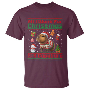 Funny Xmas T Shirt All I Want For Christmas Is A Capybara TS12 Maroon Print Your Wear