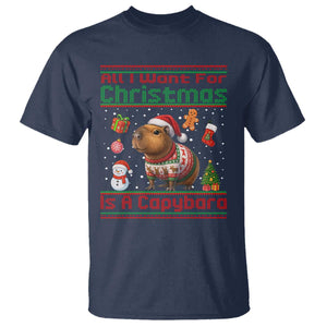 Funny Xmas T Shirt All I Want For Christmas Is A Capybara TS12 Navy Print Your Wear