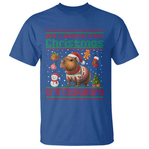 Funny Xmas T Shirt All I Want For Christmas Is A Capybara TS12 Royal Blue Print Your Wear