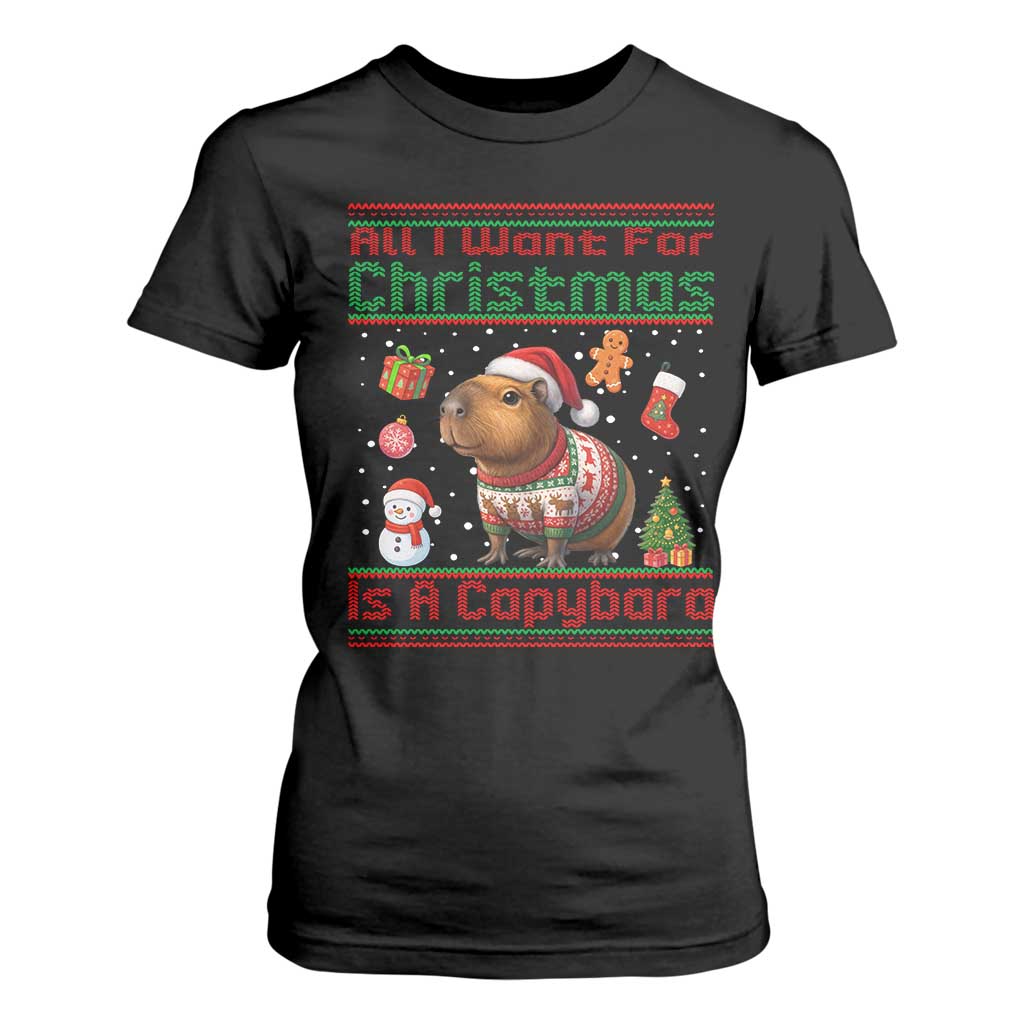 Funny Xmas T Shirt For Women All I Want For Christmas Is A Capybara TS12 Black Print Your Wear