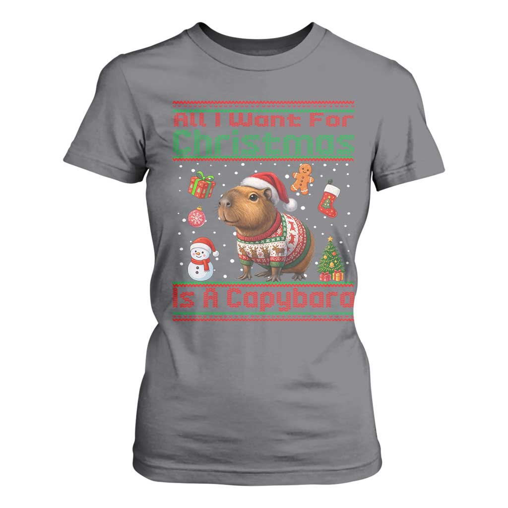 Funny Xmas T Shirt For Women All I Want For Christmas Is A Capybara TS12 Charcoal Print Your Wear