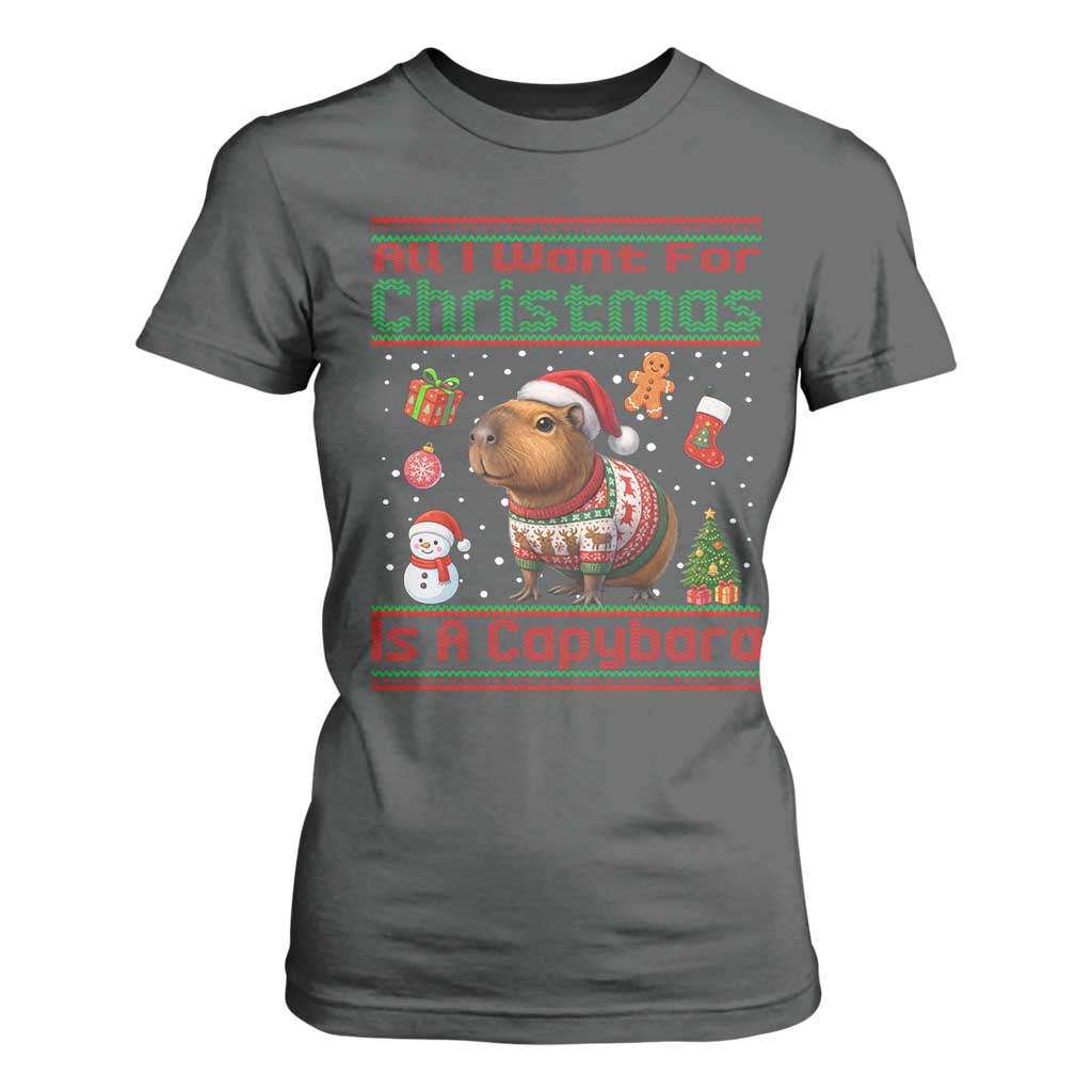 Funny Xmas T Shirt For Women All I Want For Christmas Is A Capybara TS12 Dark Heather Print Your Wear