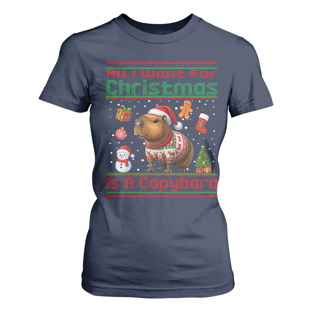 Funny Xmas T Shirt For Women All I Want For Christmas Is A Capybara TS12 Navy Print Your Wear