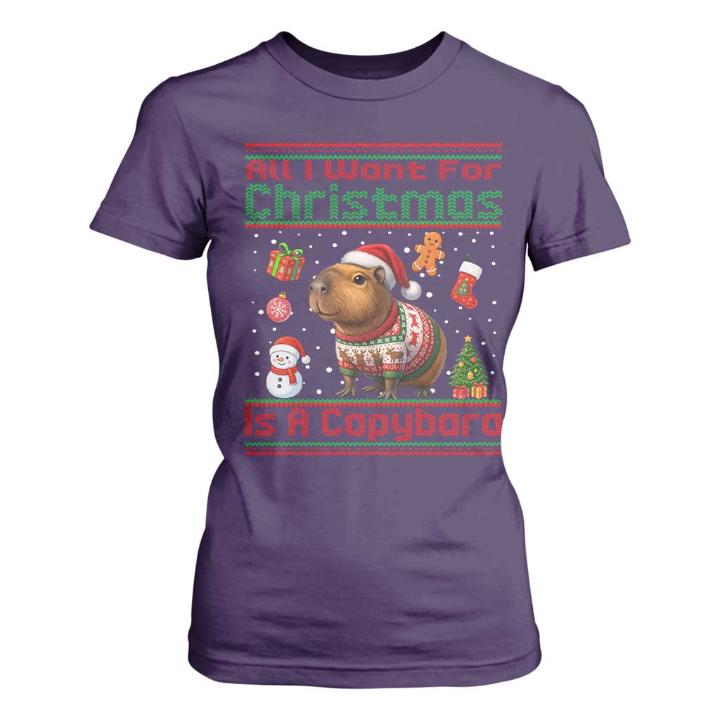 Funny Xmas T Shirt For Women All I Want For Christmas Is A Capybara TS12 Purple Print Your Wear