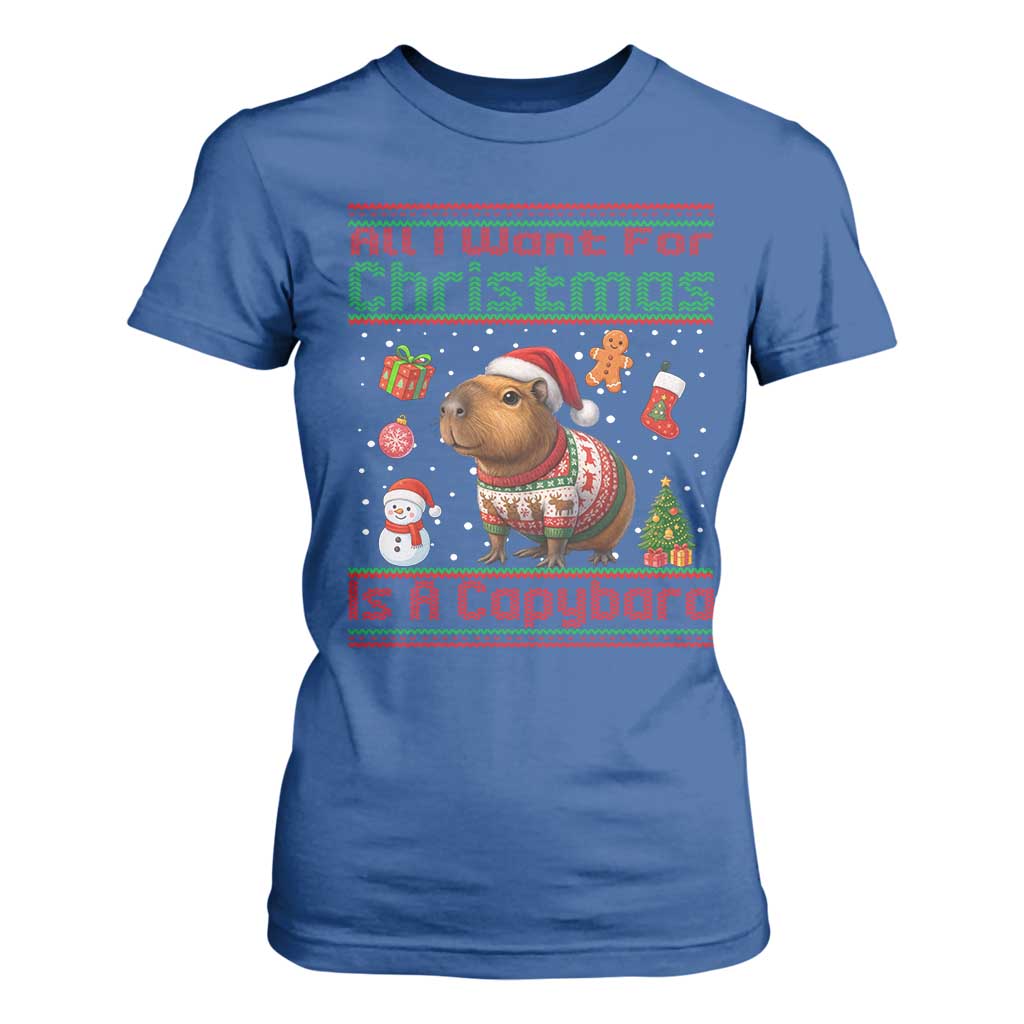 Funny Xmas T Shirt For Women All I Want For Christmas Is A Capybara TS12 Royal Blue Print Your Wear