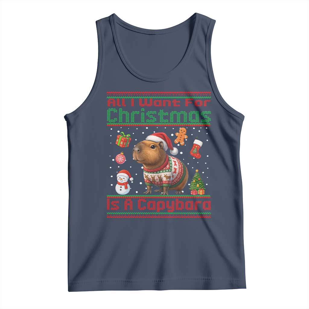 Funny Xmas Tank Top All I Want For Christmas Is A Capybara TS12 Navy Print Your Wear