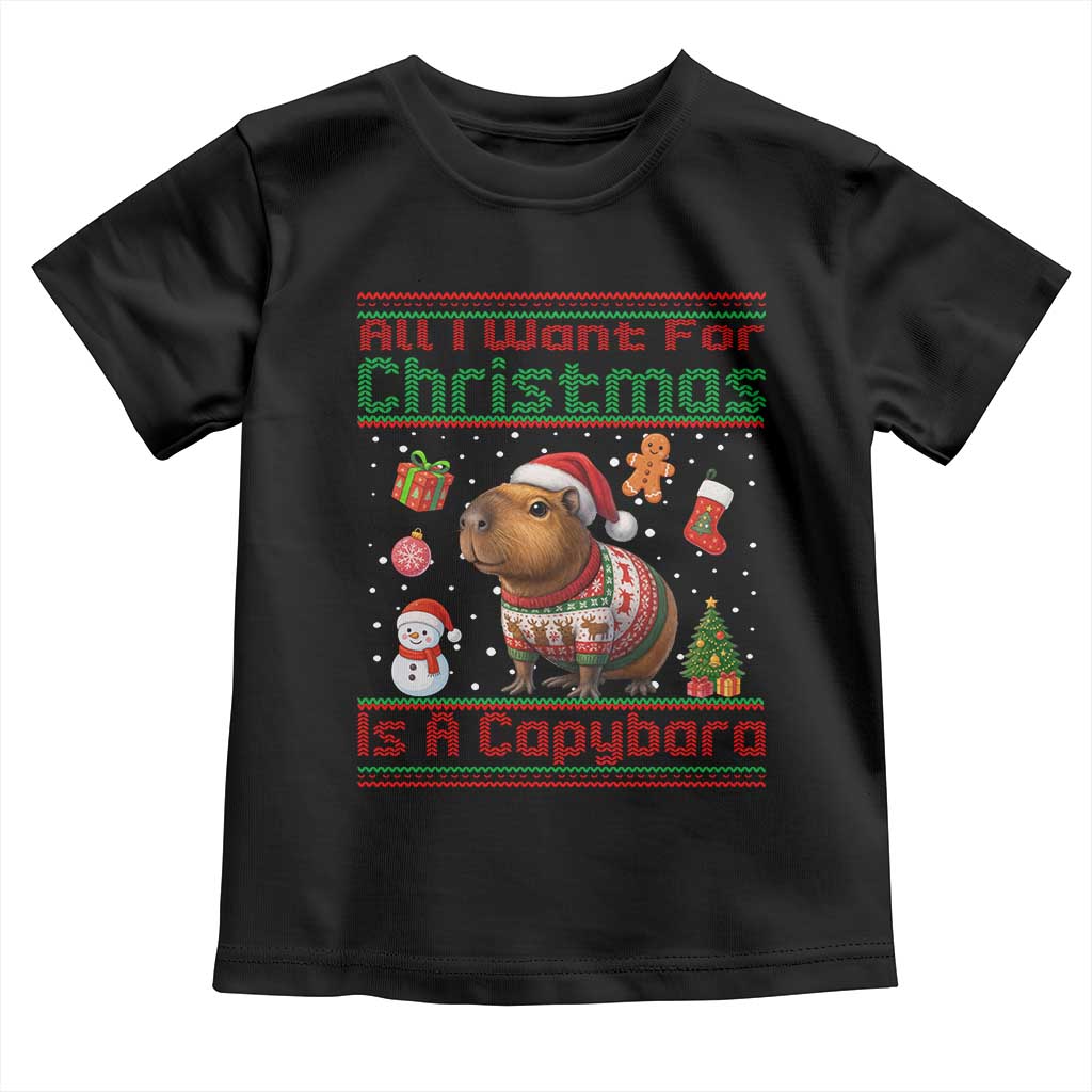 Funny Xmas Toddler T Shirt All I Want For Christmas Is A Capybara TS12 Black Print Your Wear