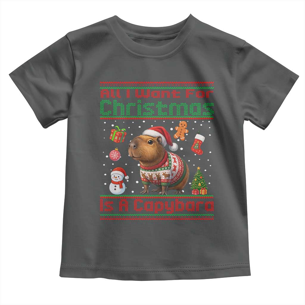Funny Xmas Toddler T Shirt All I Want For Christmas Is A Capybara TS12 Dark Heather Print Your Wear