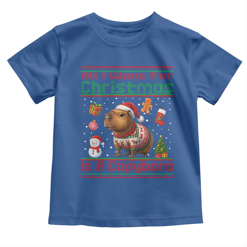 Funny Xmas Toddler T Shirt All I Want For Christmas Is A Capybara TS12 Royal Blue Print Your Wear