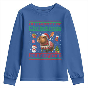 Funny Xmas Youth Sweatshirt All I Want For Christmas Is A Capybara TS12 Royal Blue Print Your Wear