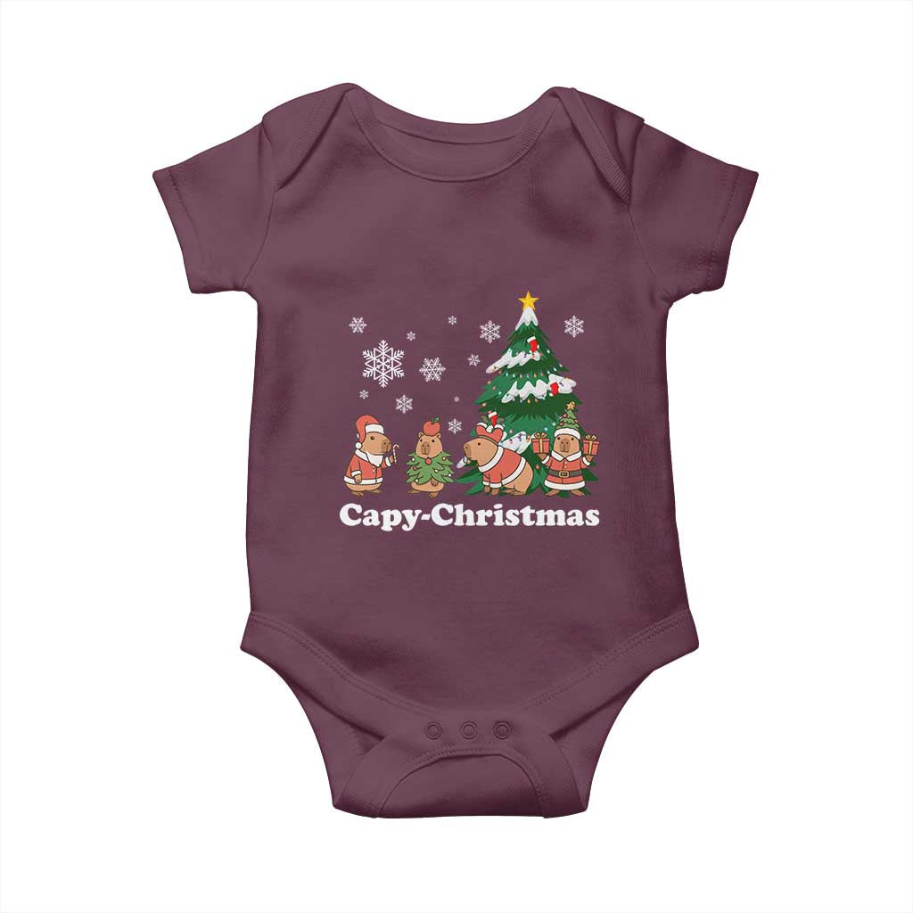 Christmas Capybara Baby Onesie Funny Capy Xmas Gift Idea TS12 Maroon Print Your Wear