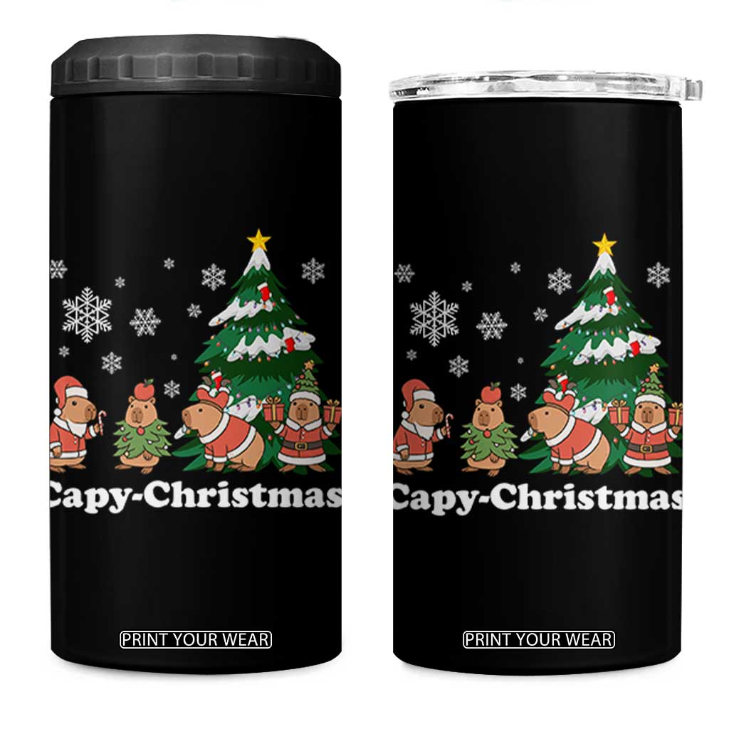 Christmas Capybara 4 in 1 Can Cooler Tumbler Funny Capy Xmas Gift Idea TS12 One Size: 16 oz Black Print Your Wear
