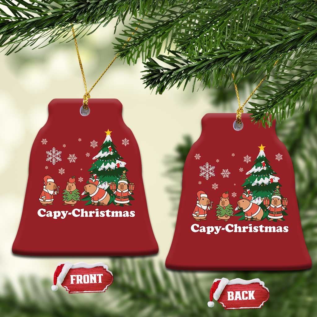 Xmas Capybara Christmas Ornament Funny Capy Xmas Gift Idea TS12 Bell Flake Red Print Your Wear