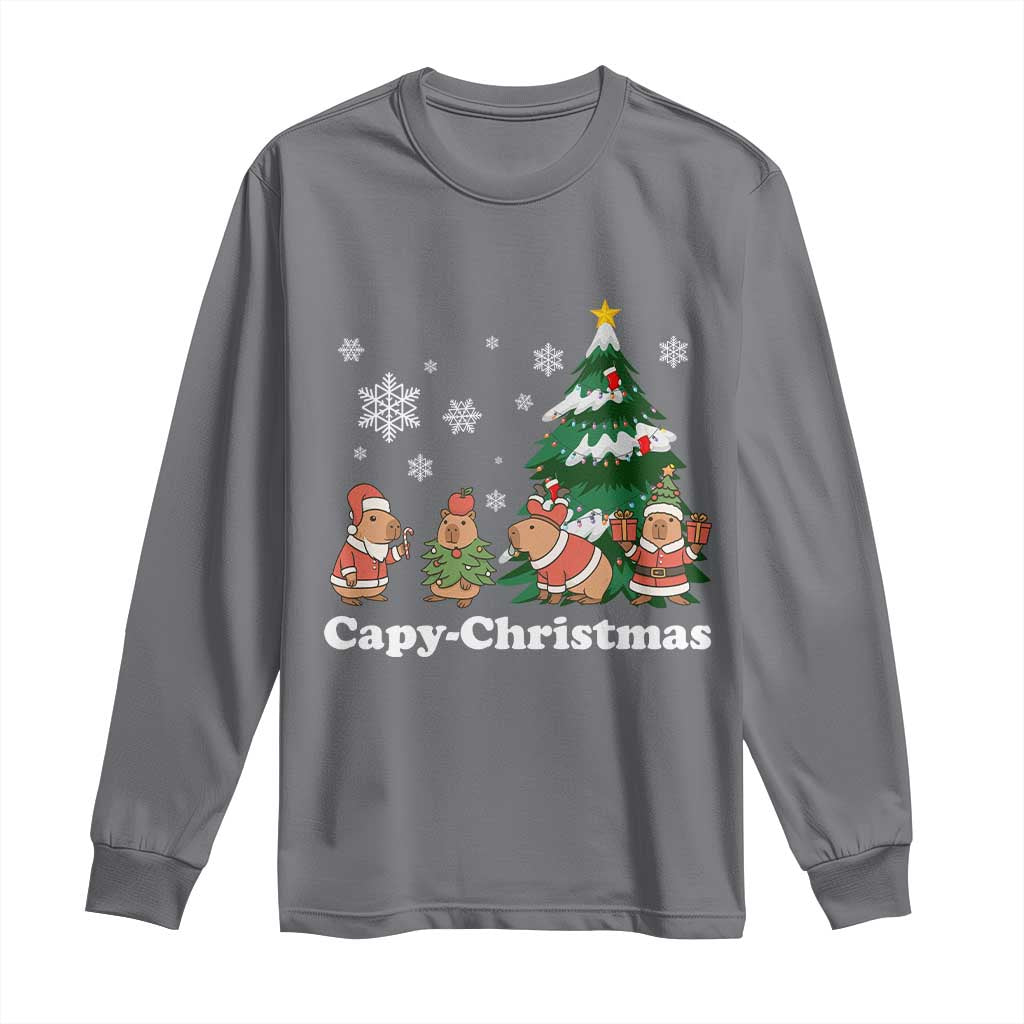 Christmas Capybara Long Sleeve Shirt Funny Capy Xmas Gift Idea TS12 Charcoal Print Your Wear