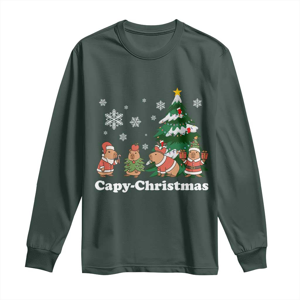 Christmas Capybara Long Sleeve Shirt Funny Capy Xmas Gift Idea TS12 Dark Forest Green Print Your Wear