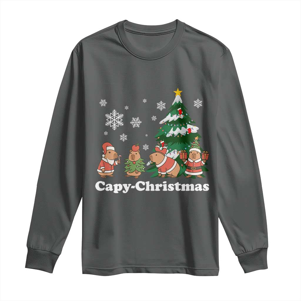 Christmas Capybara Long Sleeve Shirt Funny Capy Xmas Gift Idea TS12 Dark Heather Print Your Wear