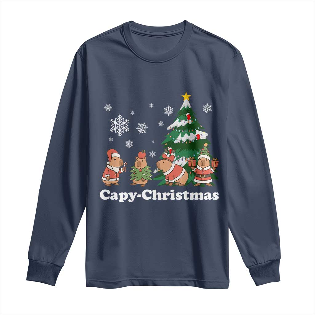 Christmas Capybara Long Sleeve Shirt Funny Capy Xmas Gift Idea TS12 Navy Print Your Wear