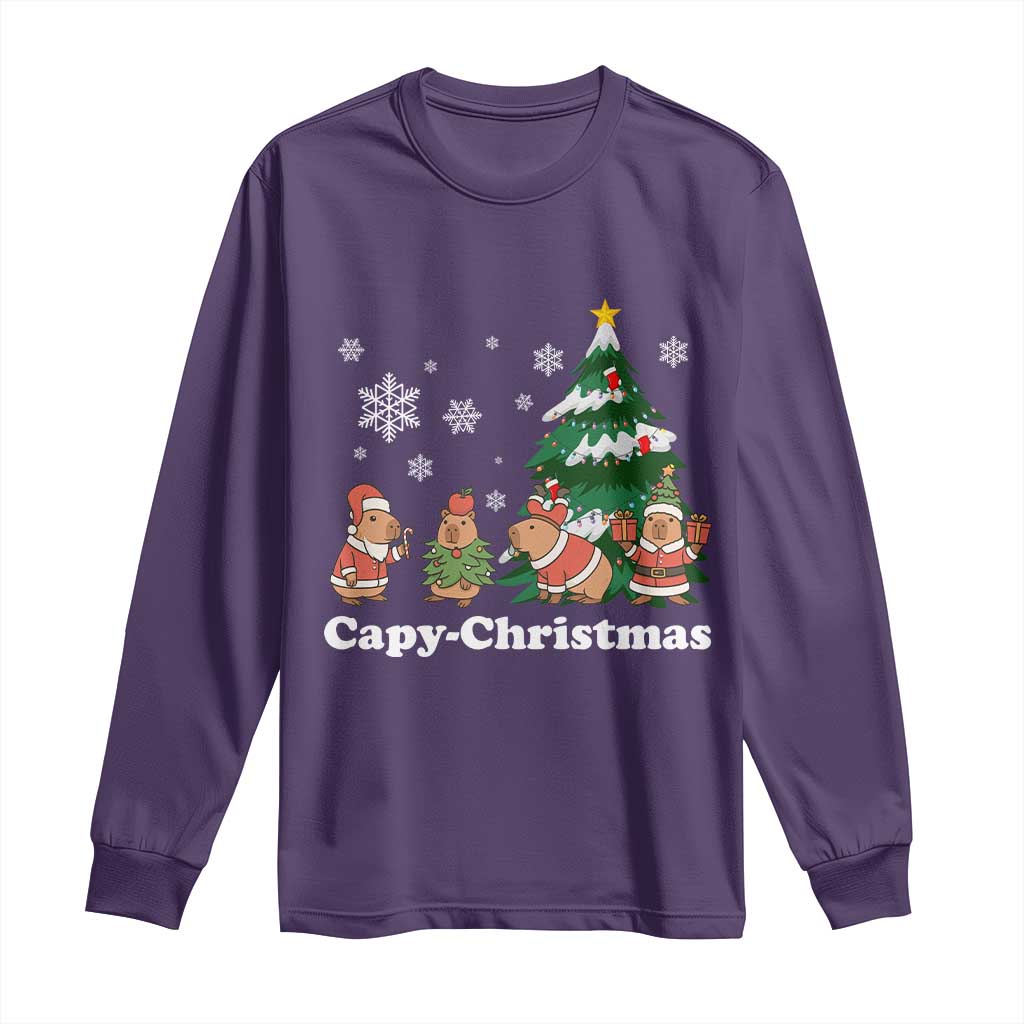 Christmas Capybara Long Sleeve Shirt Funny Capy Xmas Gift Idea TS12 Purple Print Your Wear