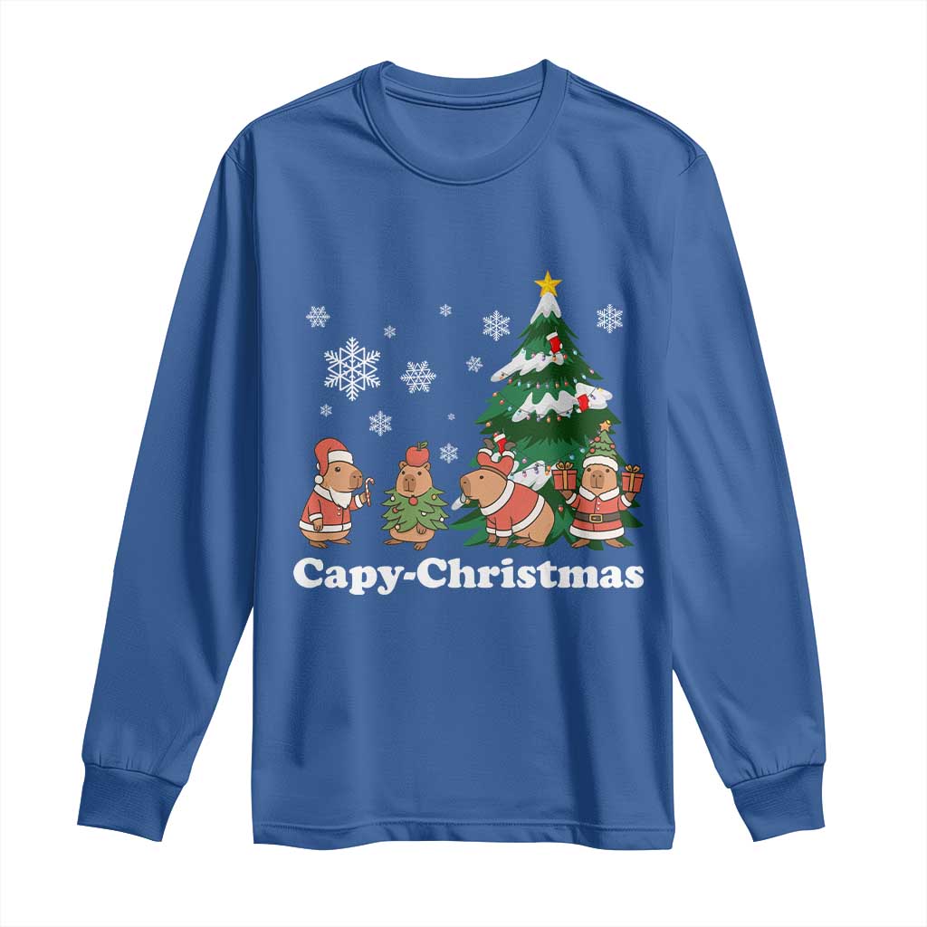 Christmas Capybara Long Sleeve Shirt Funny Capy Xmas Gift Idea TS12 Royal Blue Print Your Wear