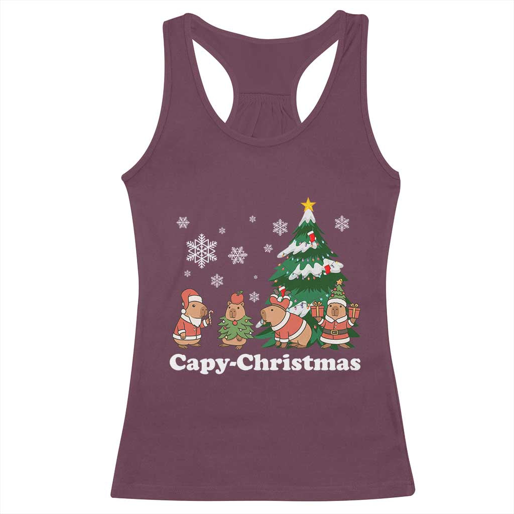 Christmas Capybara Racerback Tank Top Funny Capy Xmas Gift Idea TS12 Maroon Print Your Wear