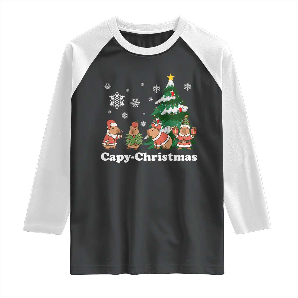 Christmas Capybara Raglan Shirt Funny Capy Xmas Gift Idea TS12 Black White Print Your Wear