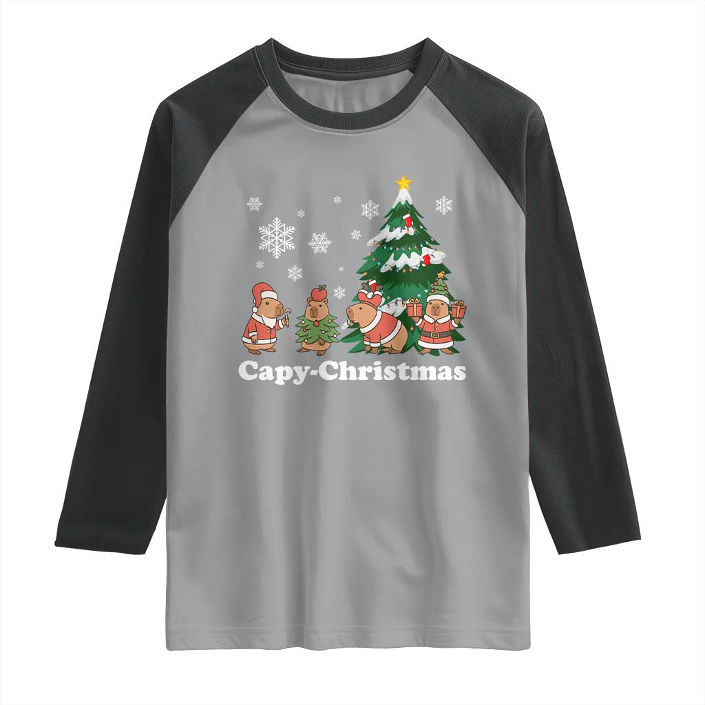 Christmas Capybara Raglan Shirt Funny Capy Xmas Gift Idea TS12 Sport Gray Black Print Your Wear