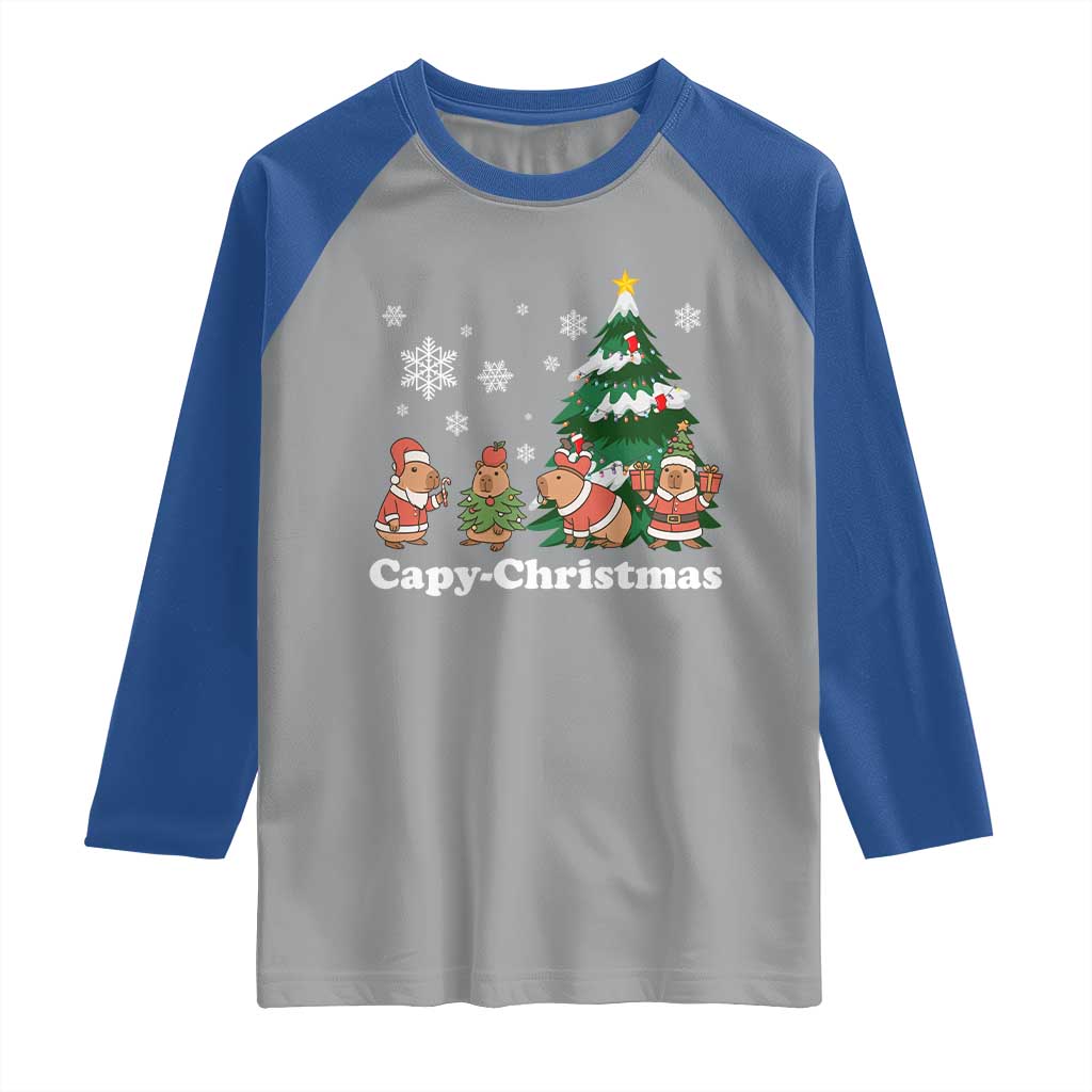 Christmas Capybara Raglan Shirt Funny Capy Xmas Gift Idea TS12 Sport Gray Royal Print Your Wear
