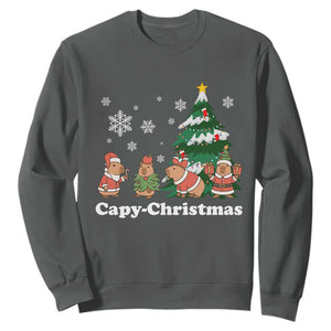 Christmas Capybara Sweatshirt Funny Capy Xmas Gift Idea TS12 Dark Heather Print Your Wear