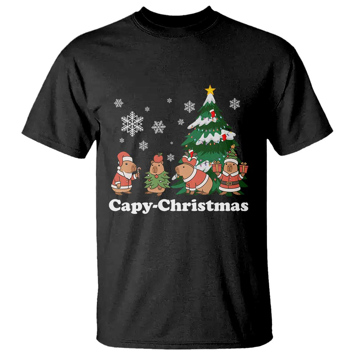 Christmas Capybara T Shirt Funny Capy Xmas Gift Idea TS12 Black Print Your Wear