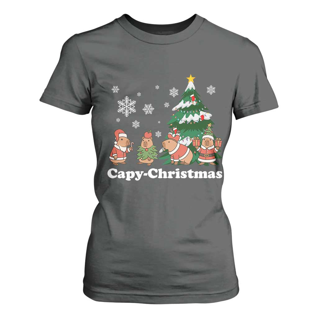 Christmas Capybara T Shirt For Women Funny Capy Xmas Gift Idea TS12 Dark Heather Print Your Wear