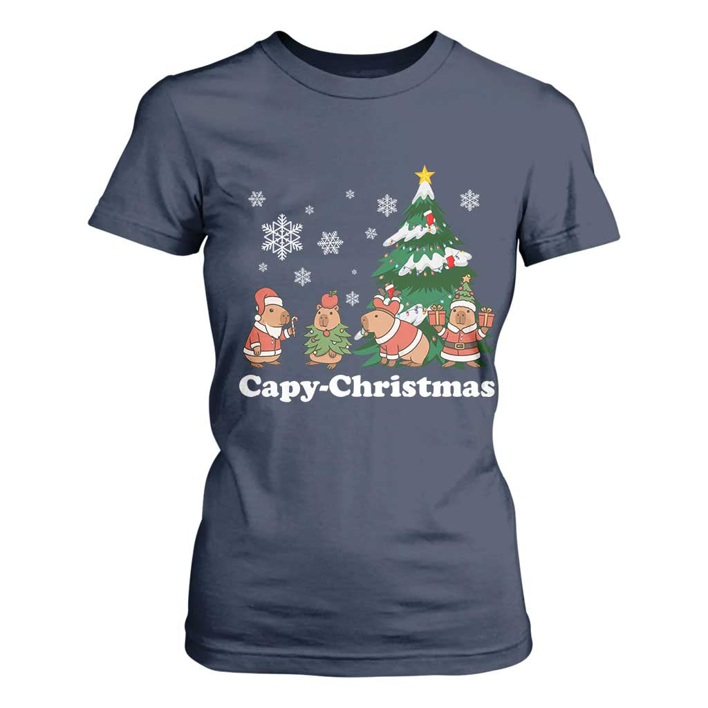Christmas Capybara T Shirt For Women Funny Capy Xmas Gift Idea TS12 Navy Print Your Wear