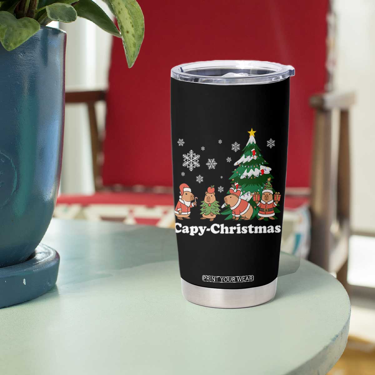 Christmas Capybara Tumbler Cup Funny Capy Xmas Gift Idea TS12 Print Your Wear