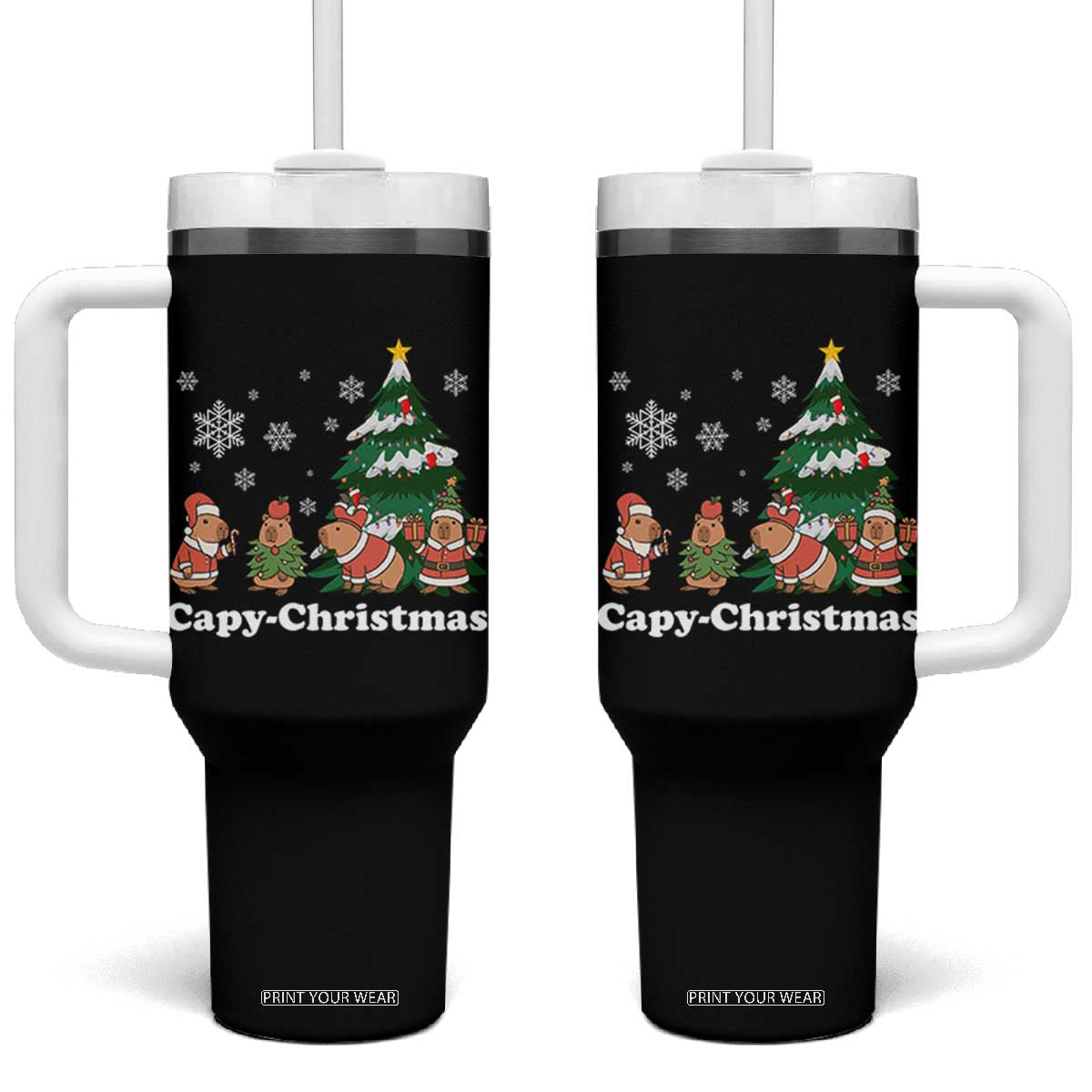 Christmas Capybara Tumbler With Handle Funny Capy Xmas Gift Idea TS12 One Size: 40 oz Black Print Your Wear
