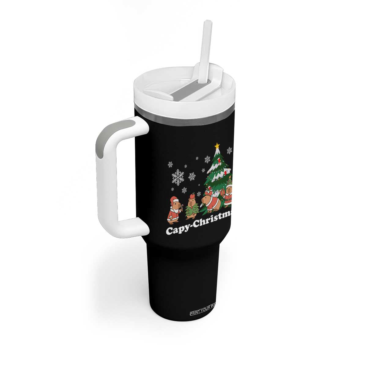 Christmas Capybara Tumbler With Handle Funny Capy Xmas Gift Idea TS12 Print Your Wear