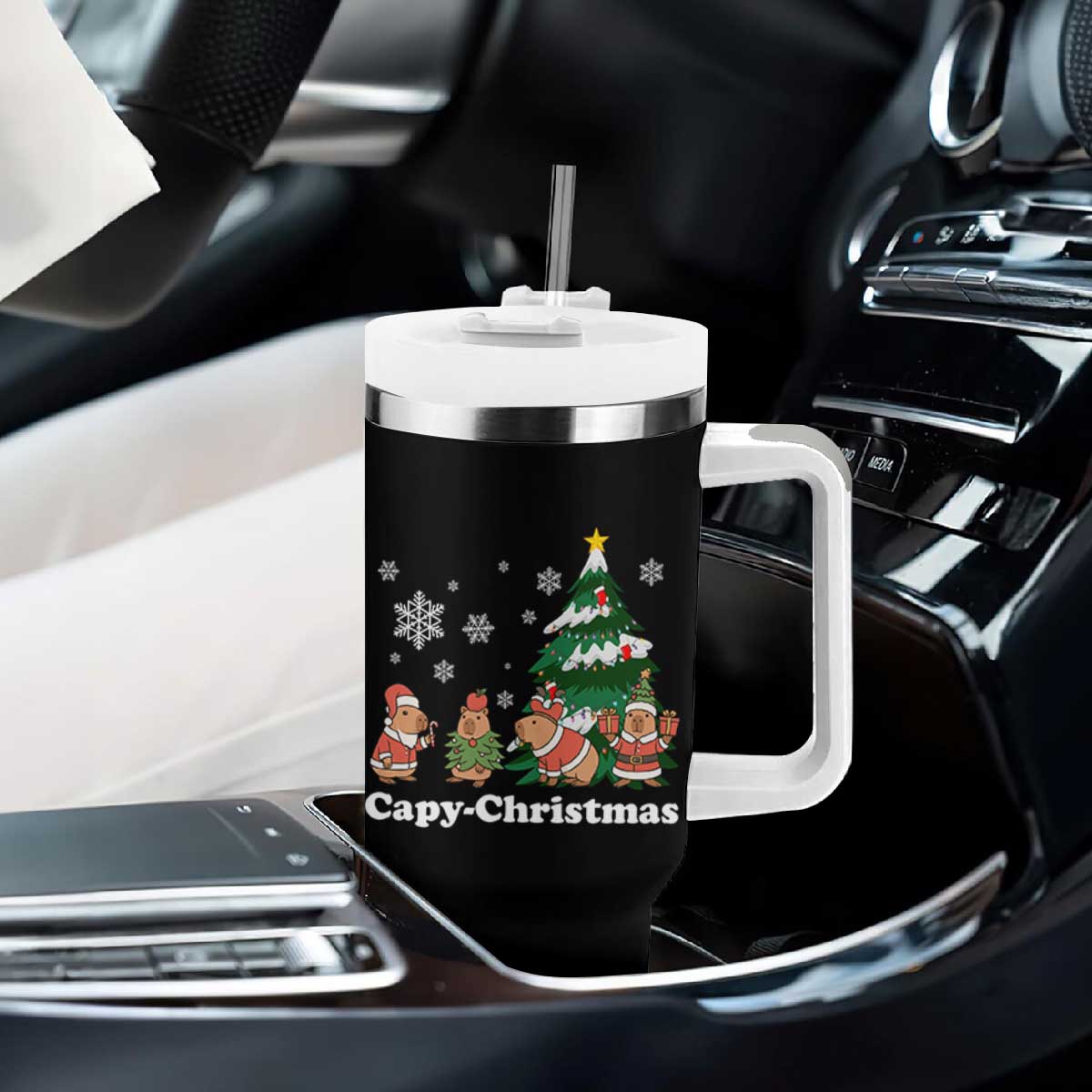 Christmas Capybara Tumbler With Handle Funny Capy Xmas Gift Idea TS12 Print Your Wear