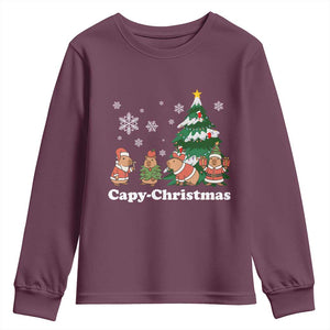 Christmas Capybara Youth Sweatshirt Funny Capy Xmas Gift Idea TS12 Maroon Print Your Wear
