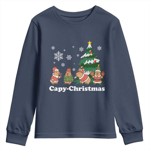 Christmas Capybara Youth Sweatshirt Funny Capy Xmas Gift Idea TS12 Navy Print Your Wear