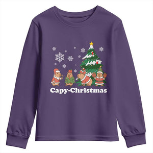 Christmas Capybara Youth Sweatshirt Funny Capy Xmas Gift Idea TS12 Purple Print Your Wear