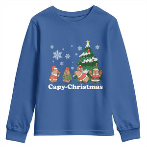 Christmas Capybara Youth Sweatshirt Funny Capy Xmas Gift Idea TS12 Royal Blue Print Your Wear
