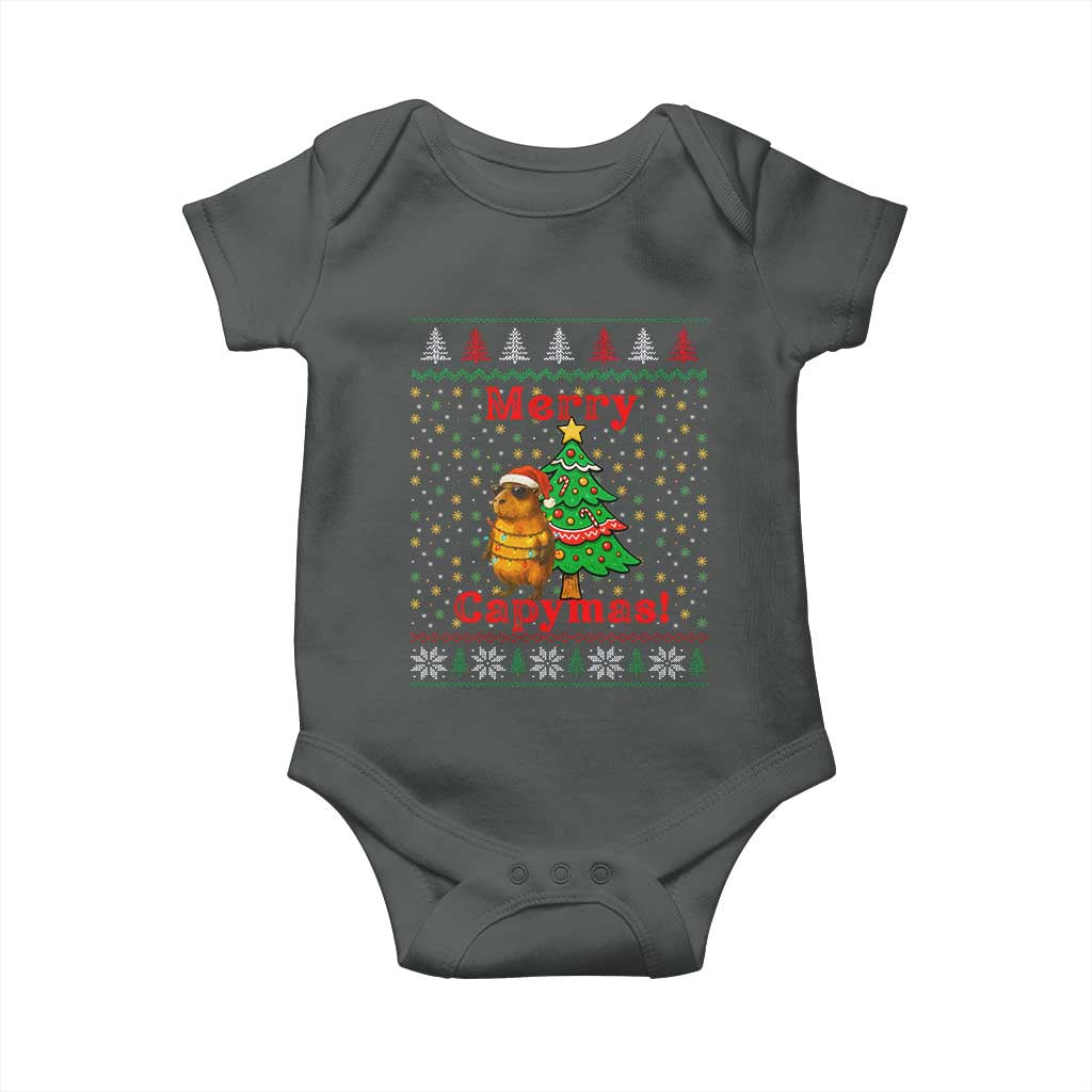 Funny Merry Capymas Baby Onesie Capybara Christmas Party TS12 Dark Heather Print Your Wear