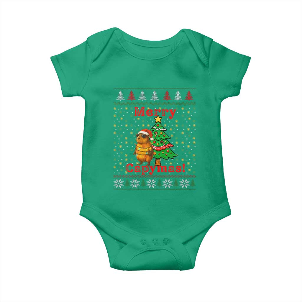Funny Merry Capymas Baby Onesie Capybara Christmas Party TS12 Irish Green Print Your Wear