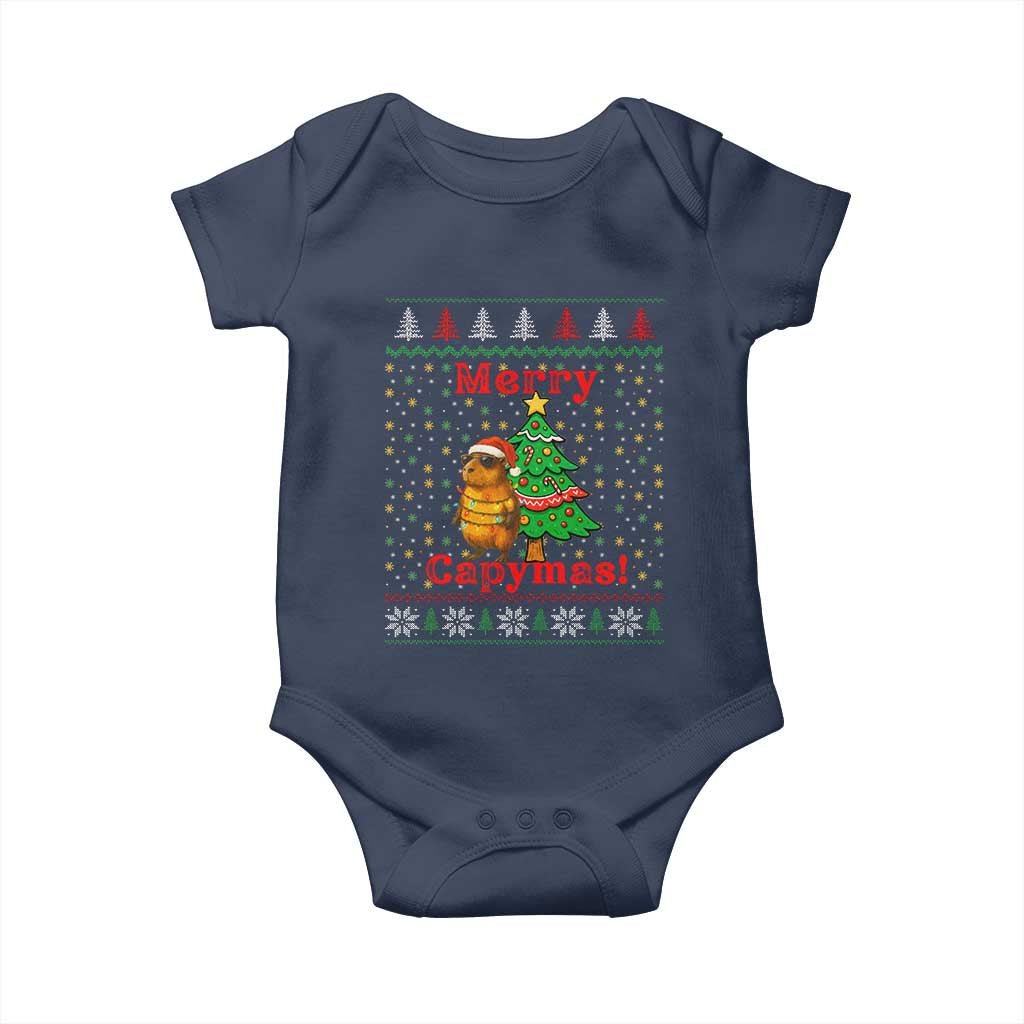 Funny Merry Capymas Baby Onesie Capybara Christmas Party TS12 Navy Print Your Wear