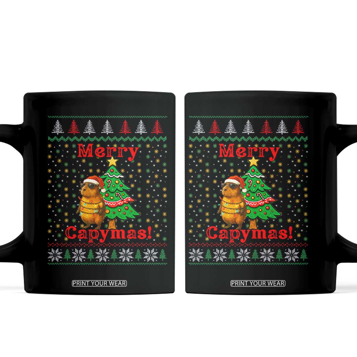 Funny Merry Capymas Coffee Mug Capybara Christmas Party TS12 Black Print Your Wear